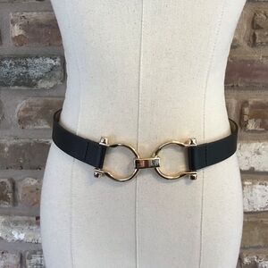 IP BLUE Women's Chic Black & Gold Horsebit Buckle Stretch Belt S/M